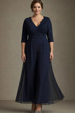 Navy A Line Plus Size Appliqued Mother of the Bride Dress