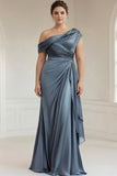 Grey Blue Plus Size One Shoulder Mother of the Bride Dress