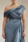 Grey Blue Plus Size One Shoulder Mother of the Bride Dress