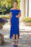 Royal Blue Off the Shoulder Tea Length Mother of the Bride Dress
