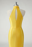 Yellow High Neck Keyhole Back Zipper Mermaid Prom Dress