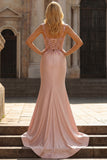 Mermaid Ruched Corset Satin Blush Prom Dress with Appliques
