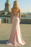 Mermaid Ruched Corset Satin Blush Prom Dress with Appliques