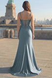 Mermaid Ruched Corset Satin Blush Prom Dress with Appliques