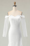 Sparkly Ivory Off the Shoulder Mermaid Long Sleeve Wedding Dress