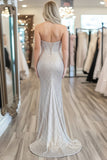 Sequined Silver Sweetheart Sheath Prom Dress with Slit