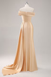 Champagne One Shoulder Satin Formal Dress with Sash