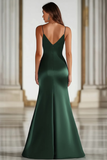 Dark Green Spaghetti Straps Mermaid Satin Long Formal Dress