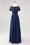 Chiffon A-Line Navy Mother Of the Bride Dress with Appliques