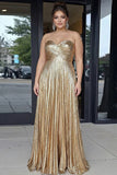Gold Sweetheart Metallic A-Line Plus Size Prom Dress