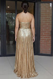 Gold Sweetheart Metallic A-Line Plus Size Prom Dress