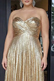 Gold Sweetheart Metallic A-Line Plus Size Prom Dress