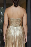 Gold Sweetheart Metallic A-Line Plus Size Prom Dress