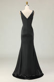 Black and White Mermaid V Neck Long Formal Dress