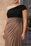 Black Brown Sheath One Shoulder Plus Size Formal Dress