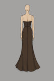 Coffee Strapless Sheath Ruched Gala Dress