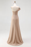 One Shoulder Light Khaki Sheath Pleated Formal Dress