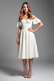 White A Line Off The Shoulder Pleated Graduation Dress