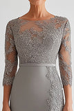 Silver Bodycon Appliques Mother of Bride Dress With Slit