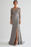 Silver Bodycon Appliques Mother of Bride Dress With Slit