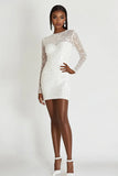 Sparkly White Bodycon Long Sleeve Graduation Dress