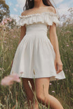 Off the Shoulder Ruffled White A Line Short Graduation Dress