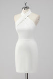 White Halter Short Tight Graduation Dress