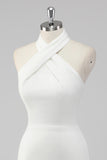 White Halter Short Tight Graduation Dress
