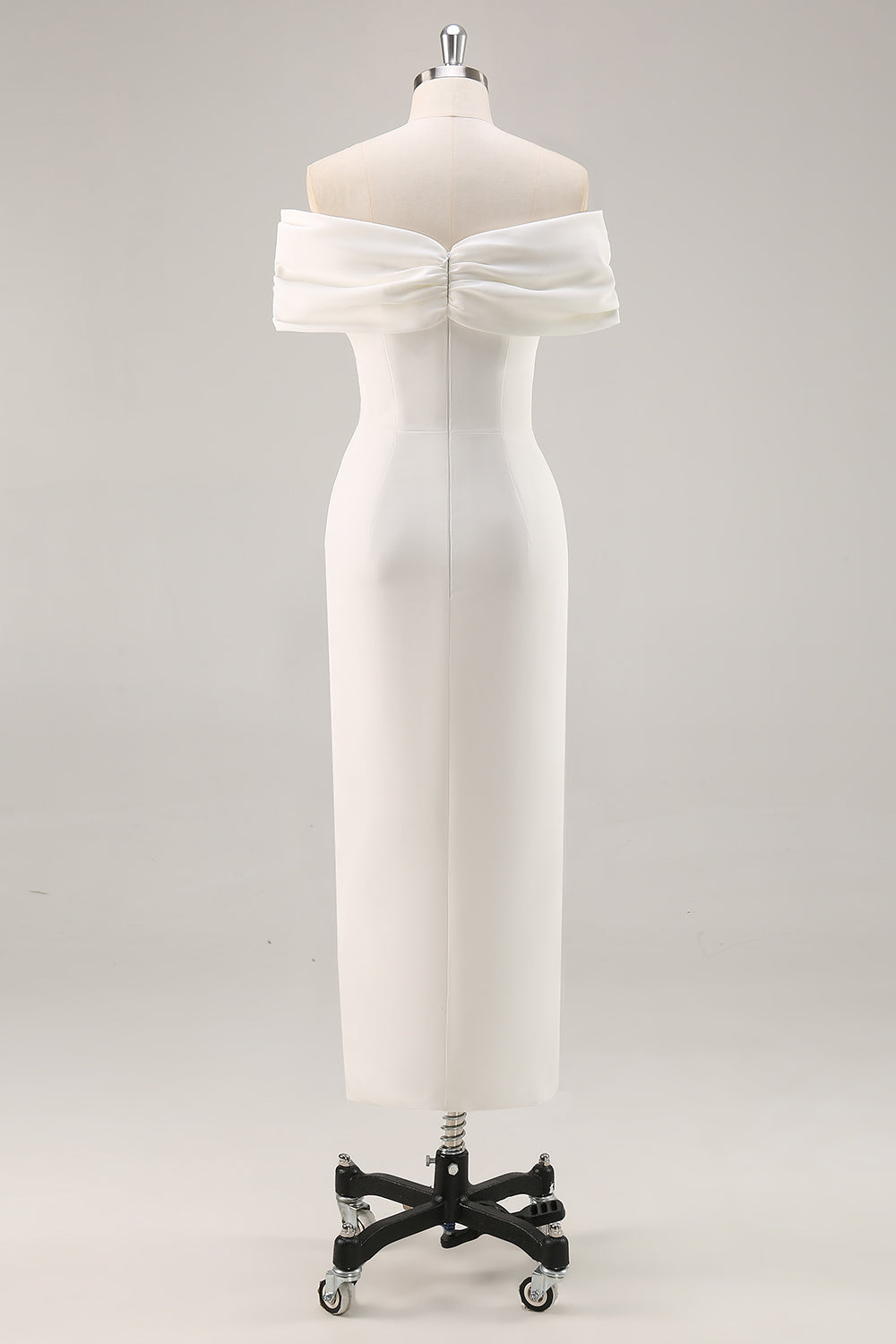 Berylove Women White Engagement Dress Sheath Off the Shoulder Satin Cocktail Dress, White / US12 Berylove Women White Engagement Dress Sheath Off the Shoulder Satin Cocktail Dress, White / US12