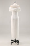 White Sheath Off the Shoulder Satin Engagement Dress