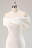 White Sheath Off the Shoulder Satin Engagement Dress