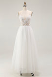 White A Line Spaghetti Straps Lace Engagement Dress