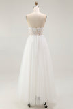 White A Line Spaghetti Straps Lace Engagement Dress