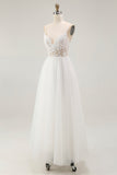 White A Line Spaghetti Straps Lace Engagement Dress