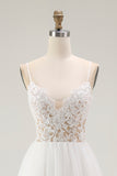 White A Line Spaghetti Straps Lace Engagement Dress