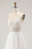 White A Line Spaghetti Straps Lace Engagement Dress