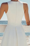 A Line White Satin Knee Length Graduation Dress