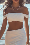 White Sheath Off The Shoulder Chiffon Engagement Dress With Slit