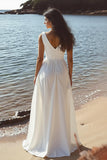 A Line V-Neck Sleeveless White Engagement Dress