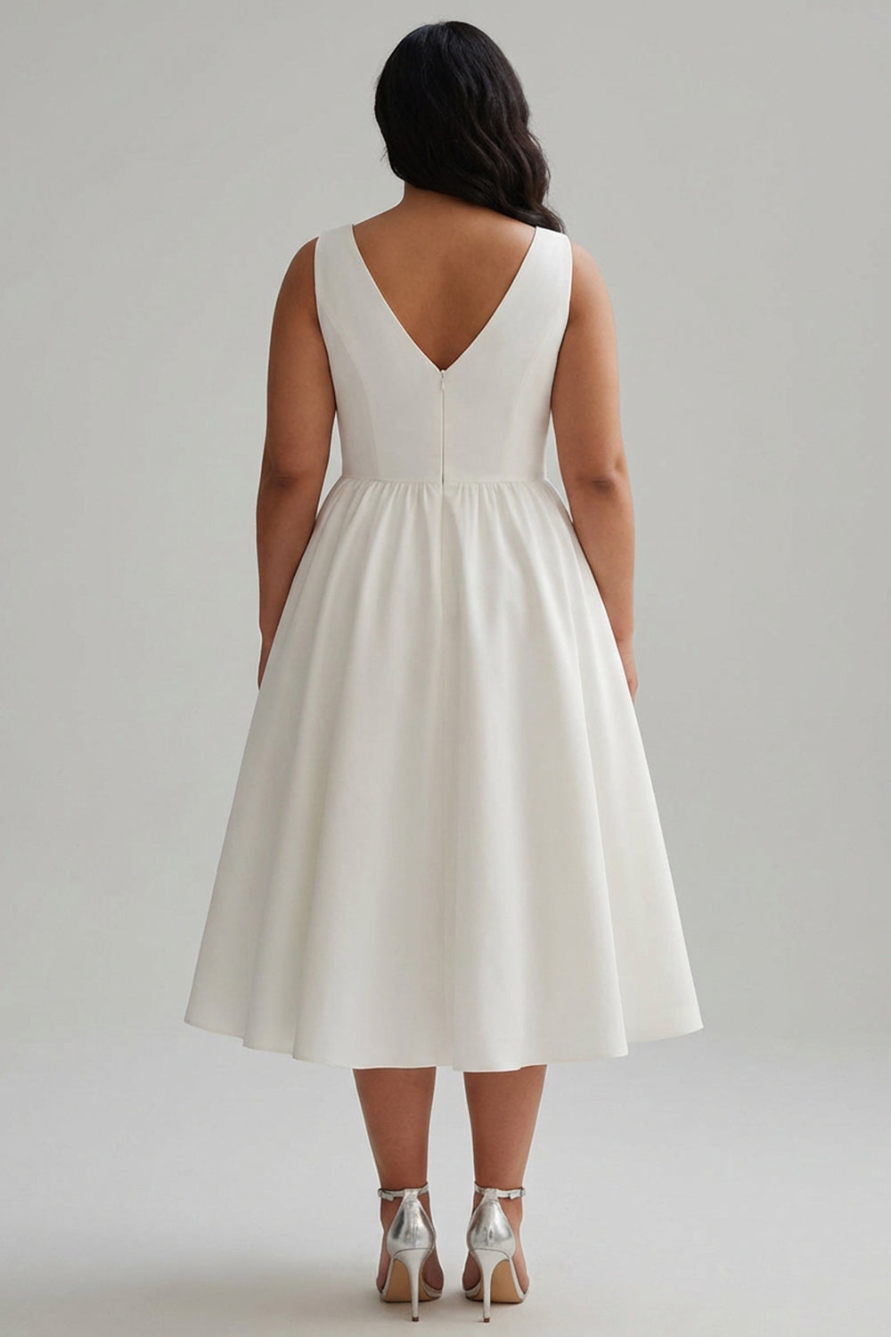 Berylove Women Elegant A Line Graduation Dress Satin White V Neck Plus Size Midi Party Dress, White / custom Berylove Women Elegant A Line Graduation Dress Satin White V Neck Plus Size Midi Party Dress, White / custom