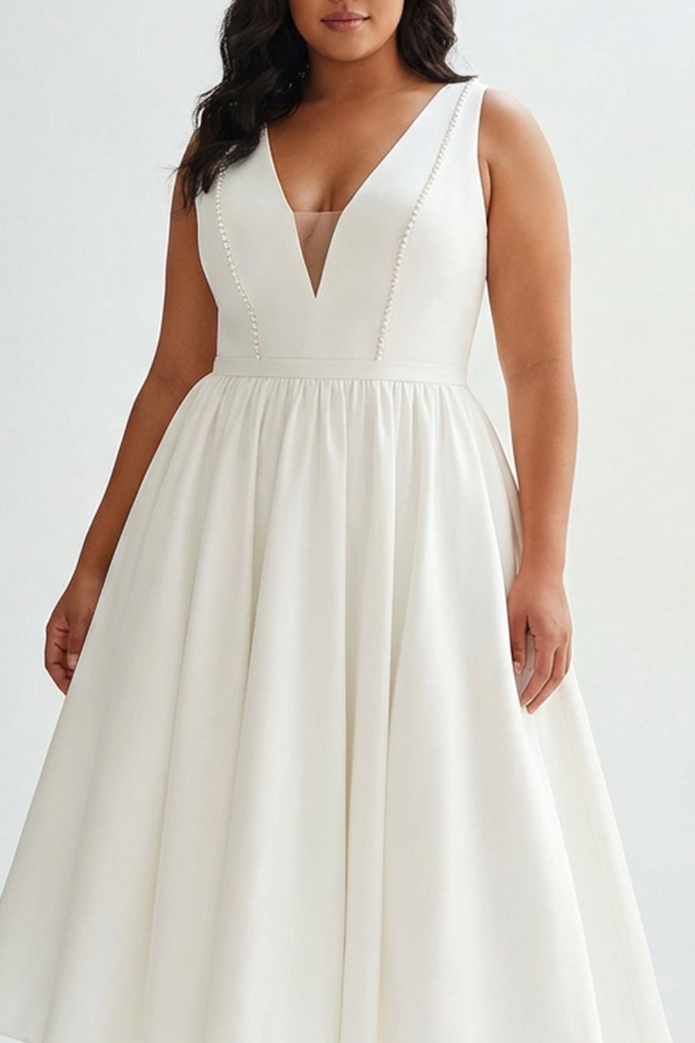 Berylove Women Elegant A Line Graduation Dress Satin White V Neck Plus Size Midi Party Dress, White / custom Berylove Women Elegant A Line Graduation Dress Satin White V Neck Plus Size Midi Party Dress, White / custom