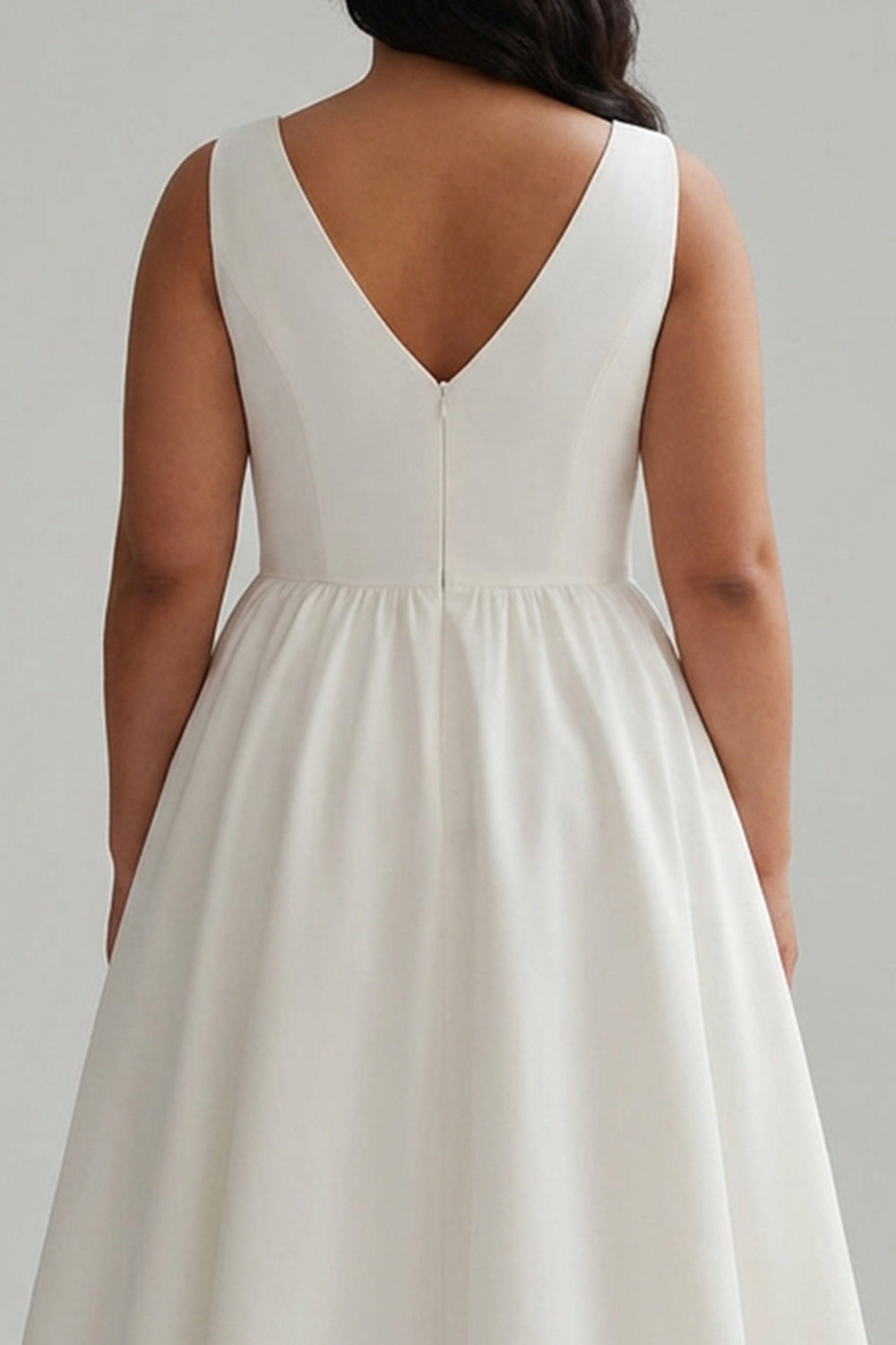 Berylove Women Elegant A Line Graduation Dress Satin White V Neck Plus Size Midi Party Dress, White / custom Berylove Women Elegant A Line Graduation Dress Satin White V Neck Plus Size Midi Party Dress, White / custom
