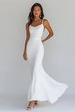 Spaghetti Straps Chiffon White Sheath Long Engagement Dress