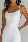 Spaghetti Straps Chiffon White Sheath Long Engagement Dress