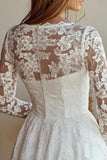 Lace A Line White Mini Dress with Long Sleeves