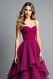 A Line Tiered Ruffled Spaghetti Straps Black Tie Dress