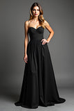 A Line Chiffon Spaghetti Straps Black Tie Dress