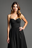 A Line Chiffon Spaghetti Straps Black Tie Dress