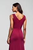 Burgundy Sheath Long Mother of the Bride Dress with Sequins