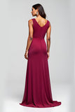 Burgundy Sheath Long Mother of the Bride Dress with Sequins